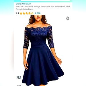 MISSMAY Women's Vintage Floral Lace Half Sleeve Boat Neck
Formal Swing Dress NWT